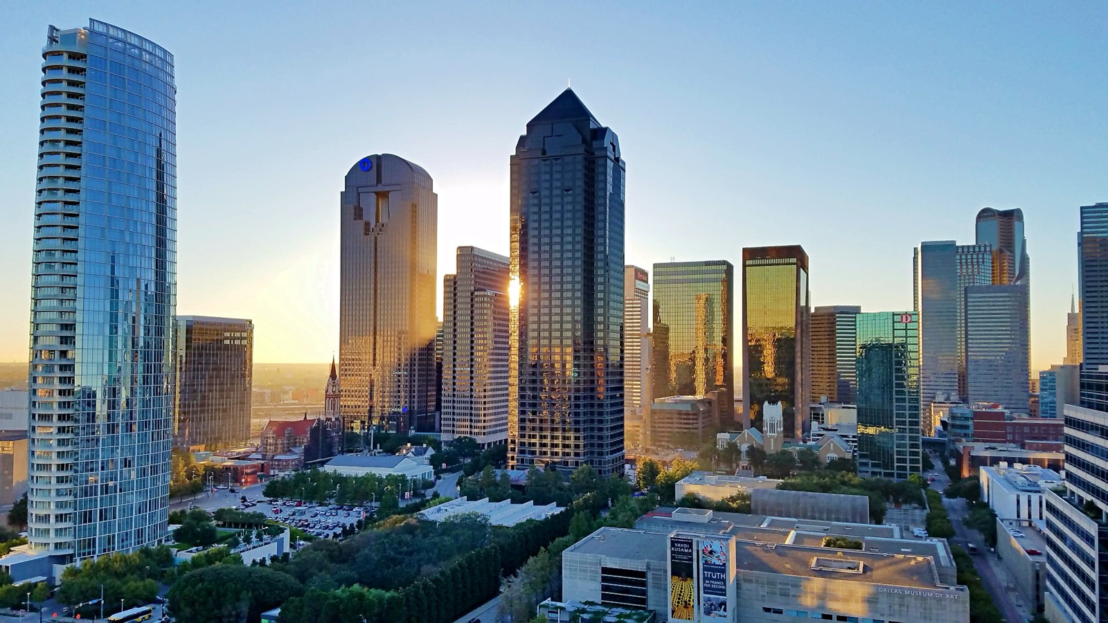 The downtown Dallas, Texas skyline with the Arts District in the foreground. GAW Solutions is headquartered in Dallas.